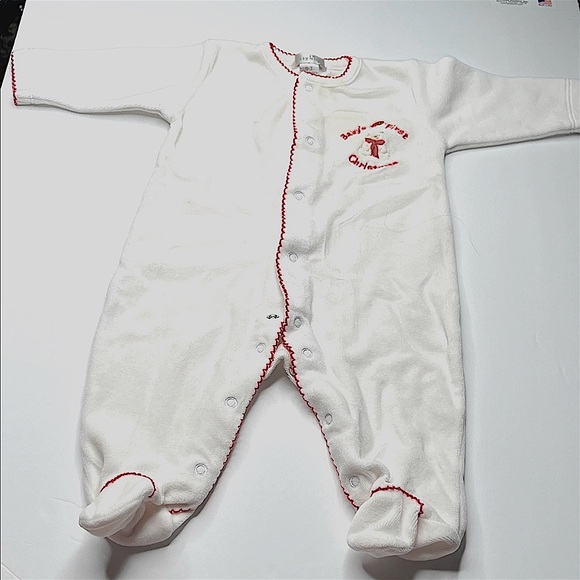 Kissy Kissy Christmas velour Cream white and Red Footie teddy bear 0-3m a33 - Picture 1 of 6